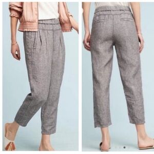 Anthropologie Hei Hei Pants M Black White Linen Stripe Lagenlook Cropped Pull-on